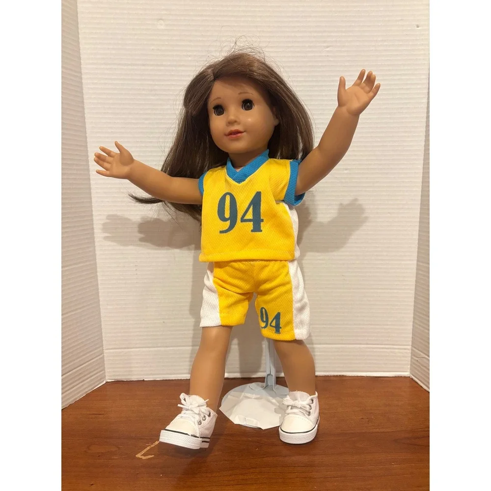 Doll Basketball Outfit Yellow White Jersey Shorts Set Fits 18 Inch Dolls No 94